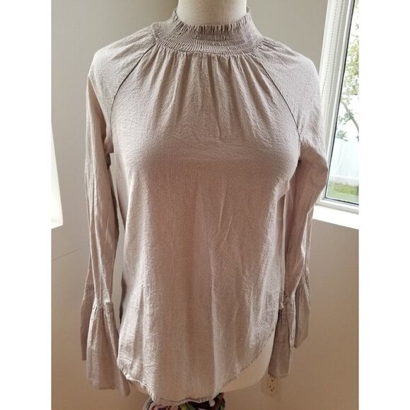 Belle & Sky blouse High Neck Size Small - Long bell Sleeves- Gray - Picture 1 of 7